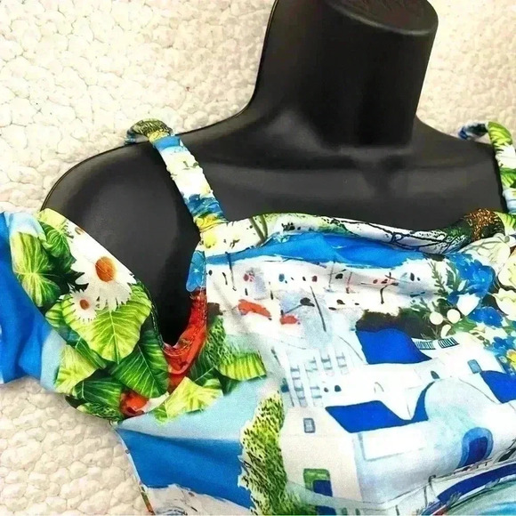 Boston Proper Cold Shoulder Rouge 3/4 Sleeve Cowl Neckline Tropical Top Size XS - Picture 6 of 15